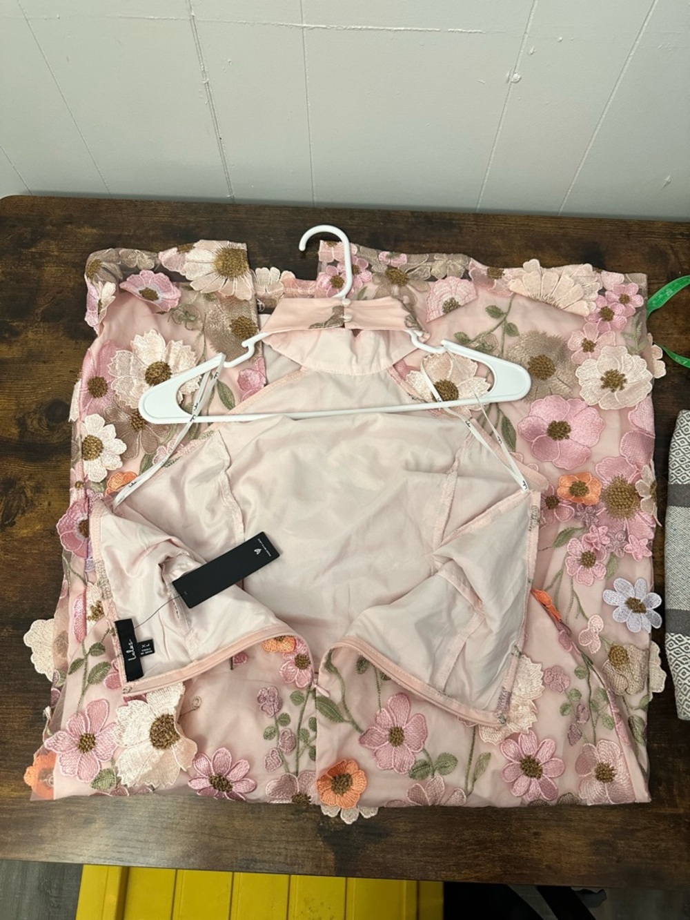 Lulus Pink 3D Floral Embroidered Halter Midi Dress BRAND NEW. NWT. - Picture 7 of 9